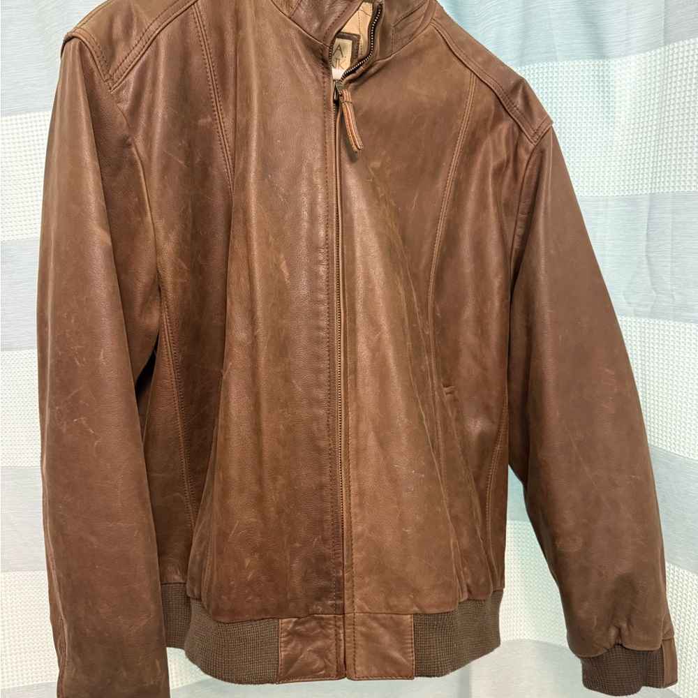 Men's Classic Brown Leather Bomber Jacket